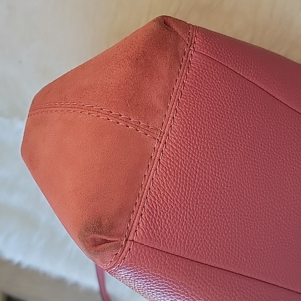COACH Lexy Large Pink Rose Pebbled Leather Suede Double Handle Shoulder‎ Bag - Picture 11 of 13